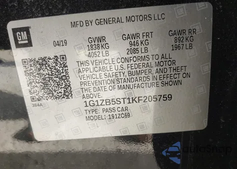 2019 Chevrolet Malibu 1Ls from USA, damaged, VIN 1G1ZB5ST1KF205759